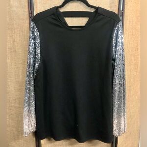 Cato Black Top with Silver Sequin Sleeves